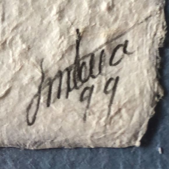 “Wildflowers” 10 1/2 by 11 1/4 framed natural tone wood/ blue mat/ signed - Picture 10 of 10